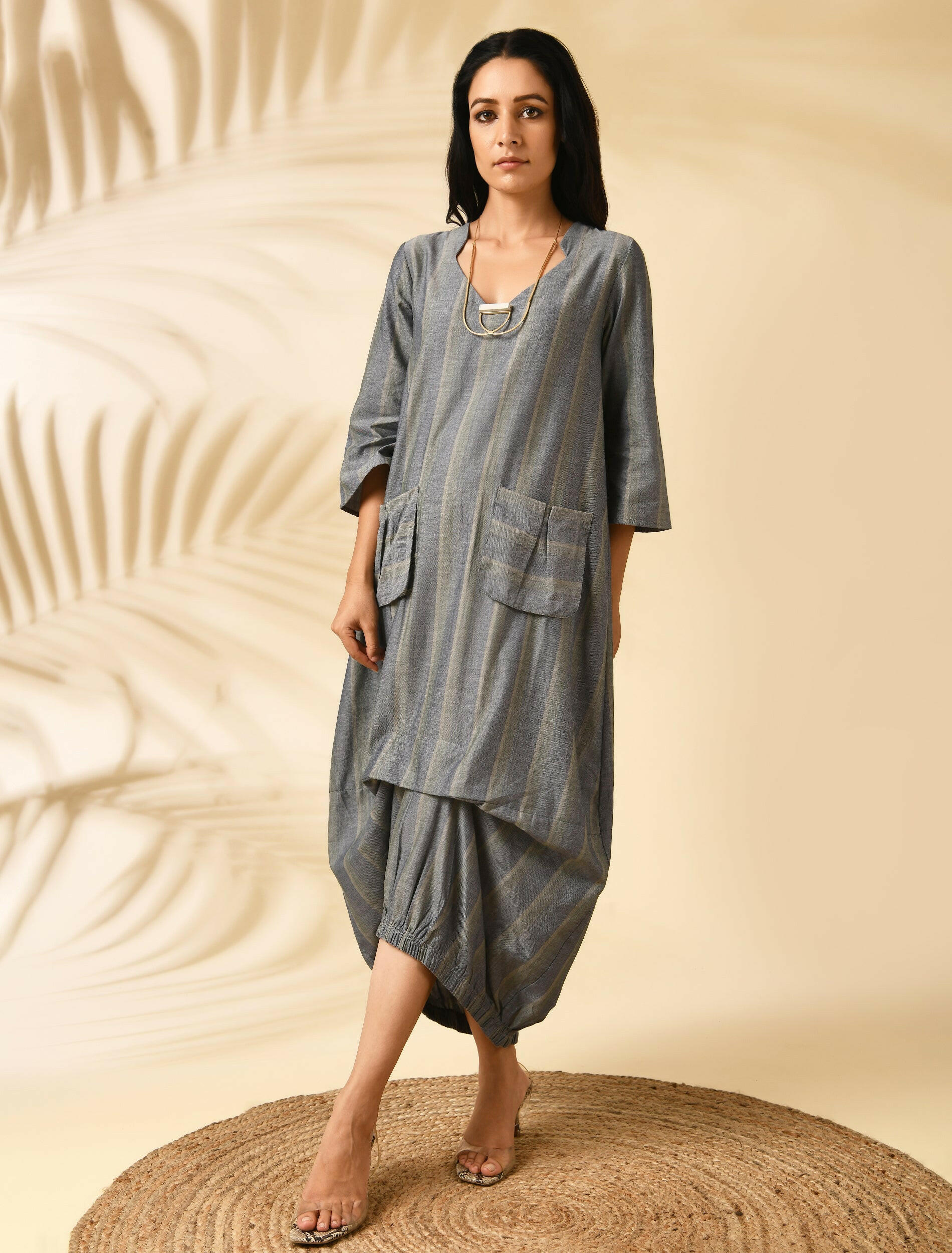 SAND STRIPES UMBRELLA DRESS (A)