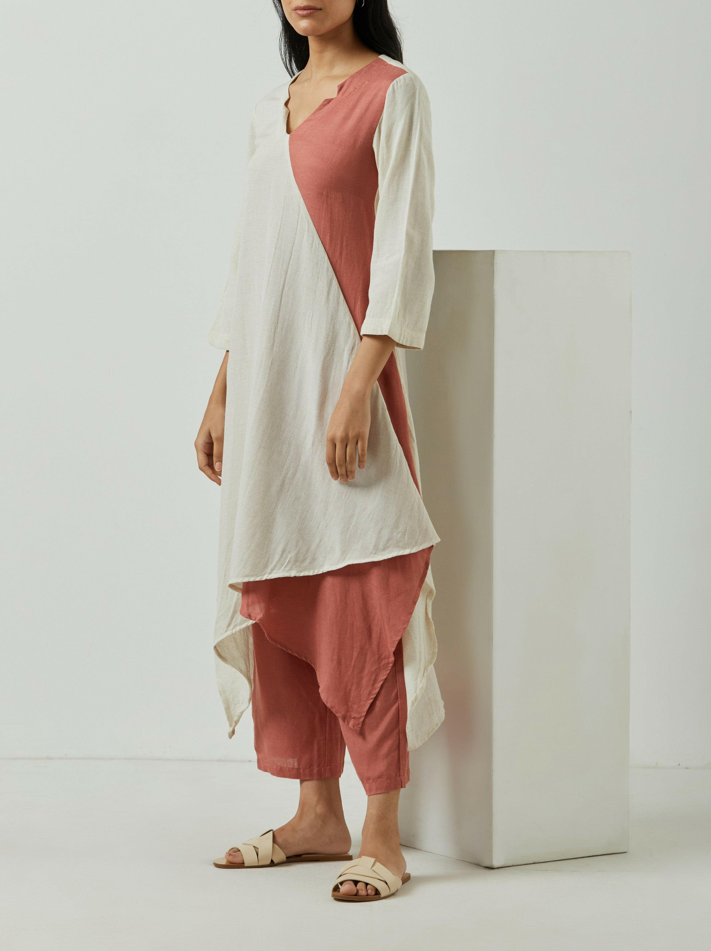 PEACH OVERLAP TUNIC-DRESS